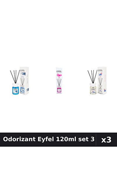 Eyfel Set 3 Odorizant Cameră Betisoare 120ml - Cool Water, Bubble Gum, Orhidee