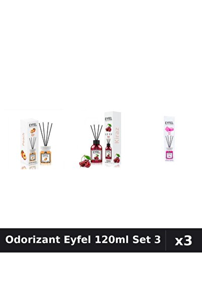 Eyfel Set 3 Odorizant Camera Betisoare 120ml - Piersică, Cireșe, Bubble Gum