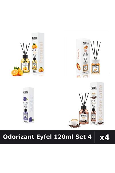 Eyfel Set 4 Odorizant Camera Betișoare - Portocală, Piersică, Zambile, Cafea ...