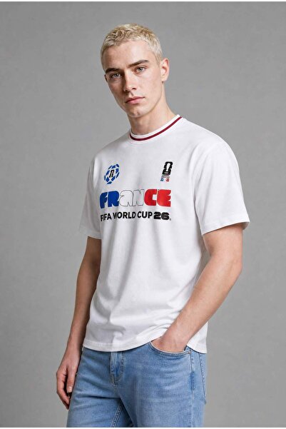 DeFacto World Cup Boxy Fit France Printed Short Sleeve White T-Shirt I0287Ax26Sm