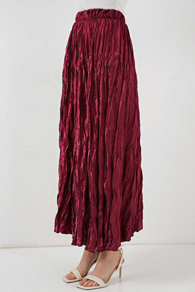 buğrahayalin Women's Wrinkled Shiny Burgundy Skirt