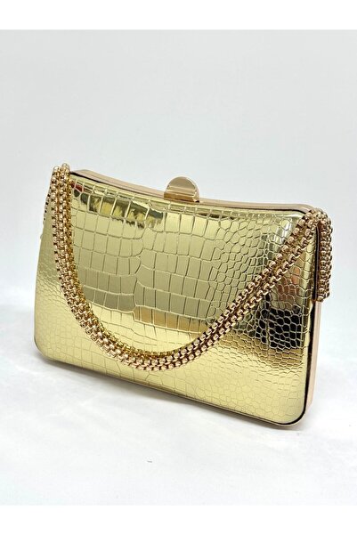 NAZART Women's Crocodile Gold Evening Dress Clutch Chain Strap Hand and Shoul...