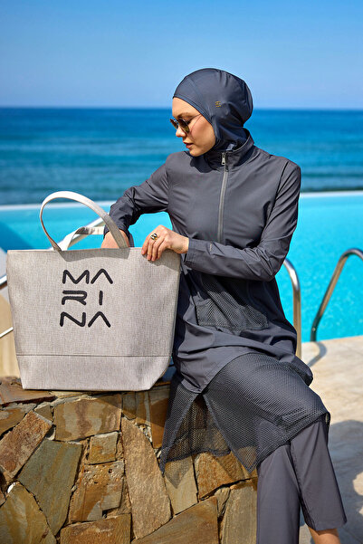 Marina Swimwear Кремова плажна чанта с цип и подплата |   CA2501-3