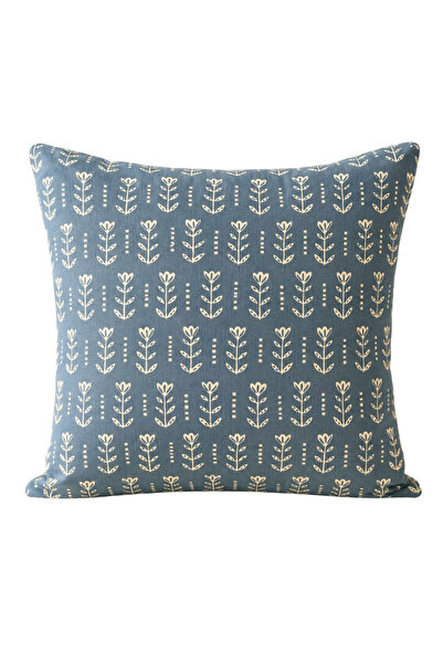 Elegancembroidery Blue Floral Patterned Cotton Throw Pillow with Filling – De...