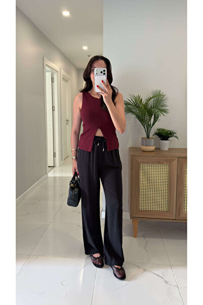 BİRCANÇİL Milina Black Corded Wide Leg Pants