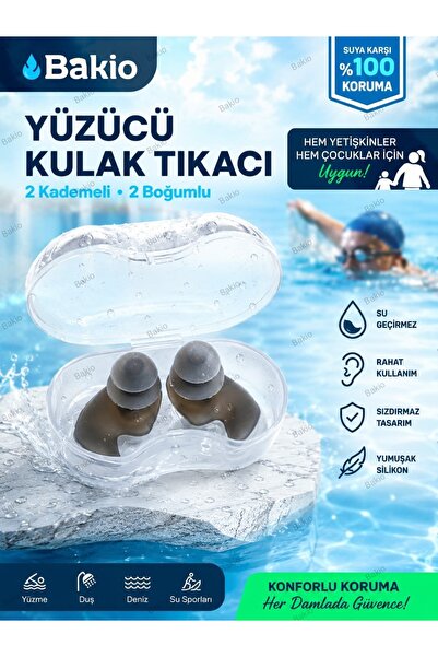 Bakio Yüzücü Kulak Tıkacı Su Geçirmez Silikon Kulak Koruyucu 2 Kademeli Yetiş...