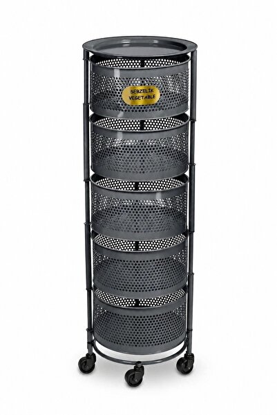 Doğa Dizayn Yana Açılır Metal 5 Bölmeli Tekerlekli Sebzelik Meyvelik Patates ...