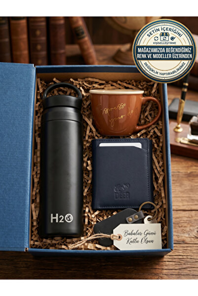 DEERDERİ Genuine Leather Handcrafted Mechanism Wallet, Keychain, Mug, Thermos...