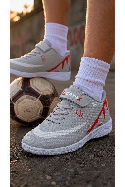 crybrands Pantofi de fotbal pentru copii cu talpă zimțată din piele lăcuită c...
