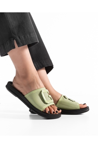 ALOGO Women's Green Slipper Made of Ecological Leather Woc