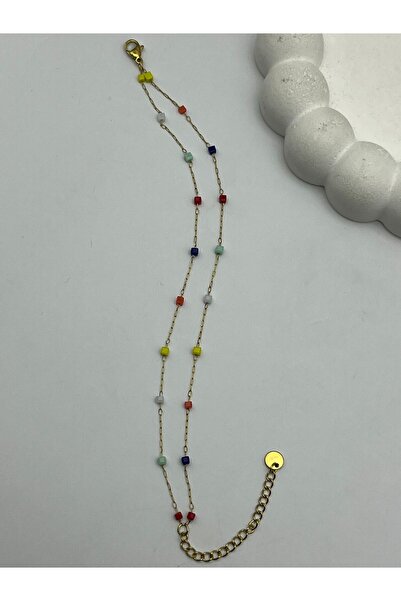 BİJU YILMAZ 26Blk25 - Gold Steel Bracelet with Colorful Bead Detail