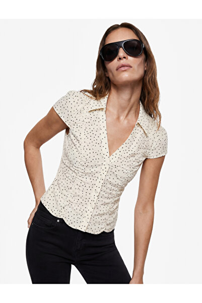 Koton X Sibil Çetinkaya - Slim Fit Drape Detaylı Kısa Kollu Puantiyeli Gömlek