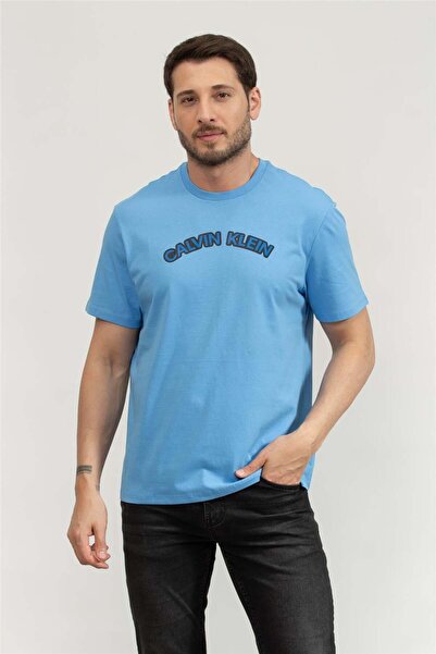 Calvin Klein Erkek Bisiklet Yaka T-Shirt Mavi