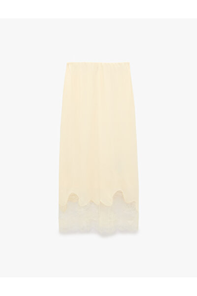 Koton Midi Length Lace Detailed Satin Skirt