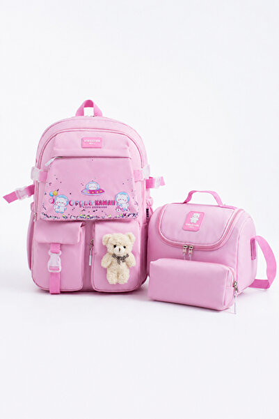 Kingston Hill Kawaii Kore Tarzı İlkokul Çantası 3'lü Set ( Folyolu Beslenme +...