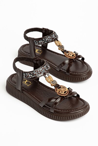 Moda Eleysa Alessi Women's Brown Buckle Comfortable Sole Daily Sandals