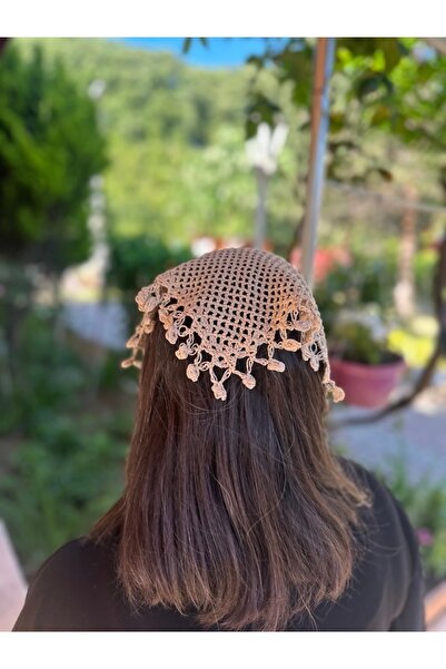 ALS Tasarım Dünyası Women's Cream Color Mesh Model Bandana Knitted Tricot Sty...