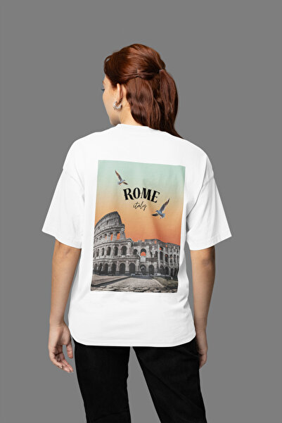 MAGORS تي شيرت قطني كبير الحجم للجنسين بتصميم عصري مطبوع عليه ROME RETRO VINTAGE