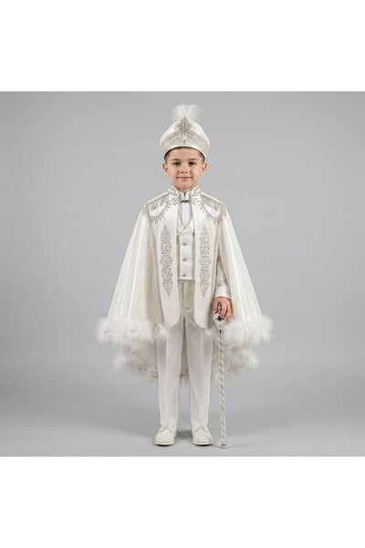 Ceyyiz Luxurious Silver Embroidered Circumcision Outfit Set - Prince Circumci...