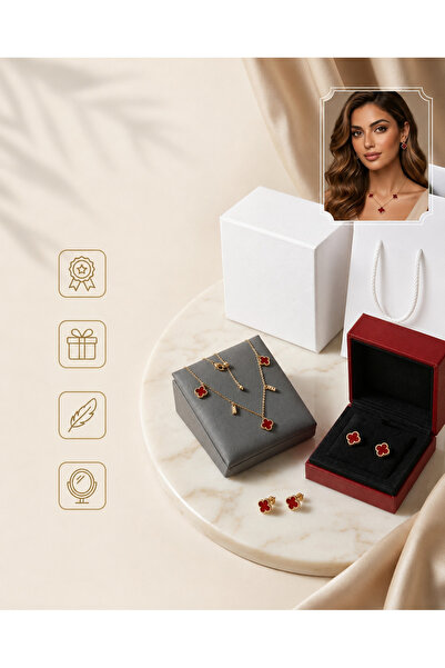 Gemnest Accessories Red Clover Flower Necklace and Earrings Set