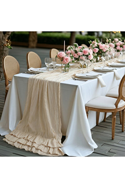 Gifto Flora Orijinal Şile Bezi fırfırlı Uzun ve geniş runner 60 x 350 cm + 6 ...