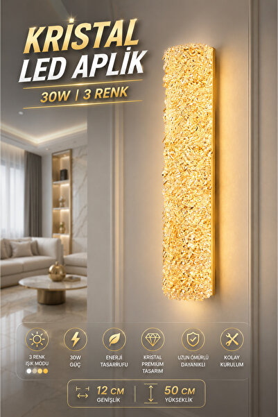 Elvora Home Modern (PREMIUM) LED Duvar Apliği 3 Renk Ayarlı Dekoratif Gold Kr...