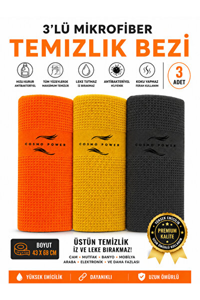 ASİL TİCARET 43X69 cm Yeni Nesil Mikrofiber Temizlik Bezi 3 Adet Sihirli Cam ...