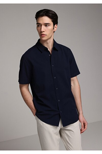 Colin's Regular Fit Shirt Neck Düz Erkek Lacivert Kısa Kol Gömlek