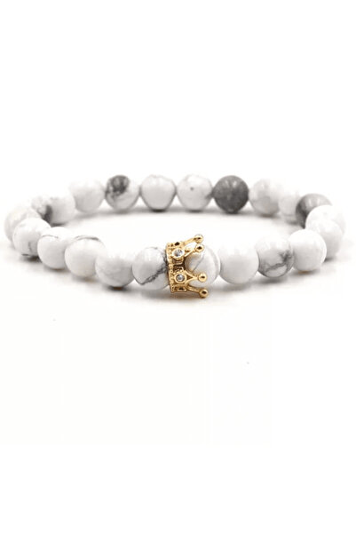 CRM Elegant bracelet, CRM, white-grey howlite beads, decorative crown, elastic