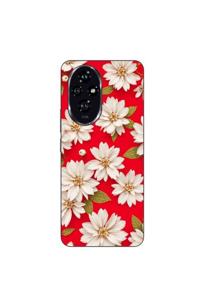 OEM Husa compatibila cu Honor 200 Silicon Gel Tpu Model White Flowers on Red ...