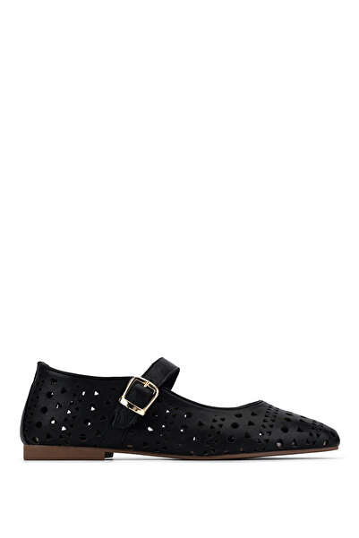 Tamer Tanca Women's Genuine Leather Black Ballerina Shoes