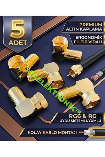 ATAELEKTRONİK 5 قطع من موصلات L معدنية ذهبية صفراء بزاوية 90 درجة، موصلات طرف...