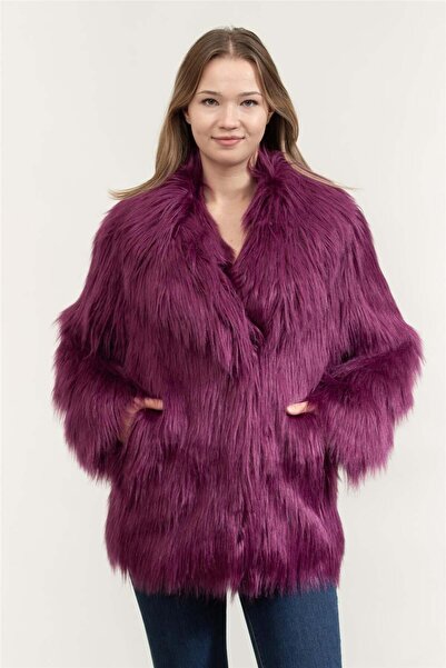 Karl Lagerfeld Hun's Pick Faux Fur Kadın Mont Mor