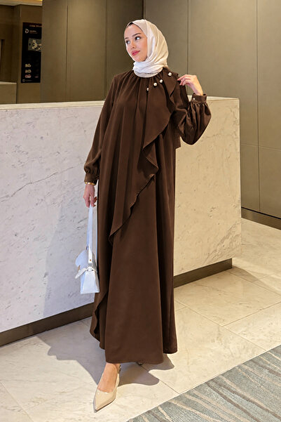 Tesettür Diyarı Women's Crepe Fabric Collar Levanur Hijab Dress with Pearl De...