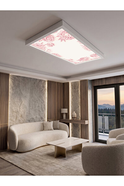 Gökyüzü Panel Pembe Çiçek 60x120, 106W, Sıva Üstü, Güçlü Led Aydınlatma, Tava...