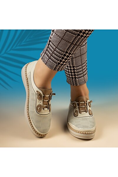 Modlet.ro Women's beige casual shoes with elastic laces EVA6