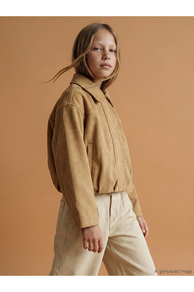 LC Waikiki Nevavm Suede Look Girls' Jacket with a Difference