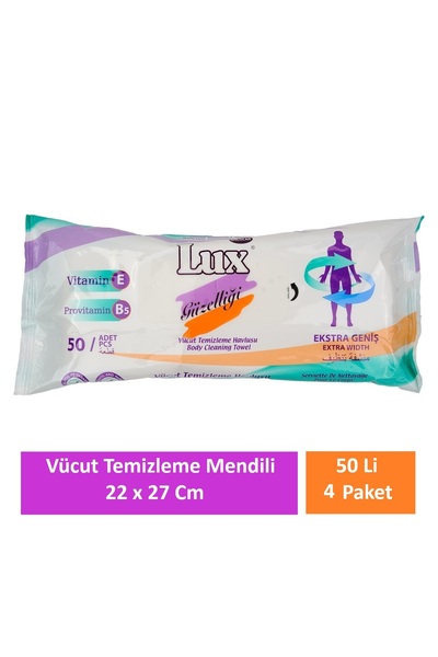 LUX Yetişkin Vücut Temizleme Islak Mendil Havlu 50 Yaprak XL (4 Lü Set)
