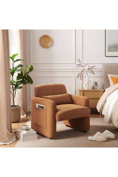 homejoyz Armchair Chenille Fabric and Suede Wood-Viola-80X79X77 cm