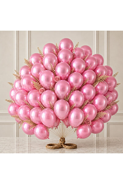 BeySüS Pink Color Latex Metallic Balloon (30 cm) - 50 Pieces