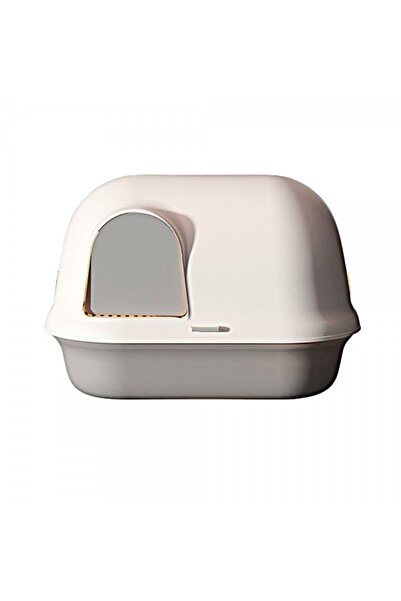 PAKEWAY Shell Flip-Top Cat Litter Box 59.4×39.5×46.4 cm Gray & White Enclosed...