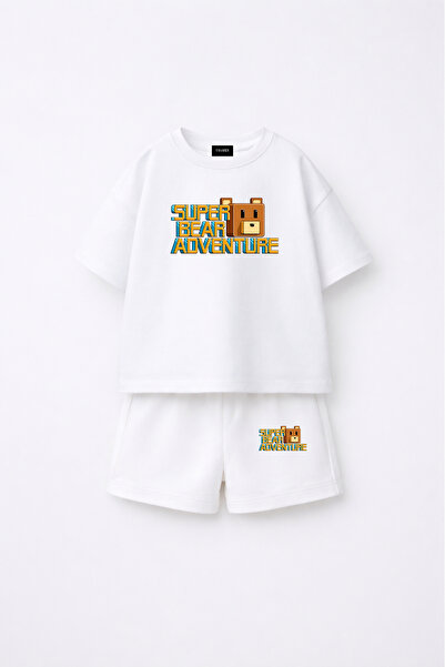Super Bear Adventure Super Bear Printed Oversize 100% Cotton T-Shirt Shorts 2pcs Kids Set