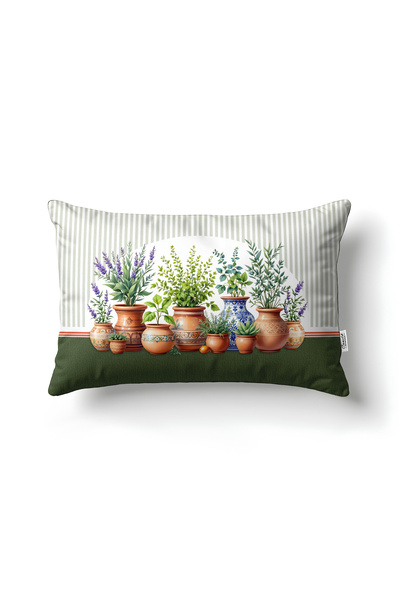 CANİLA Sicily Flowerpot Motif Green Rectangular Throw Pillow 33 X 53 cm Doubl...