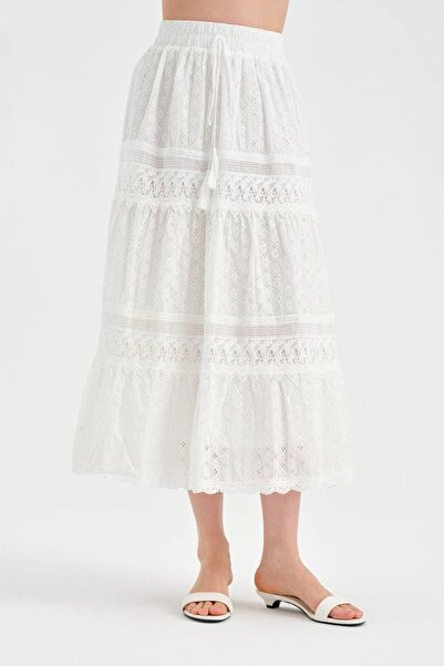 tw3 Women's Long Skirt with Complete Embroidery Detail and Elastic Waist Design