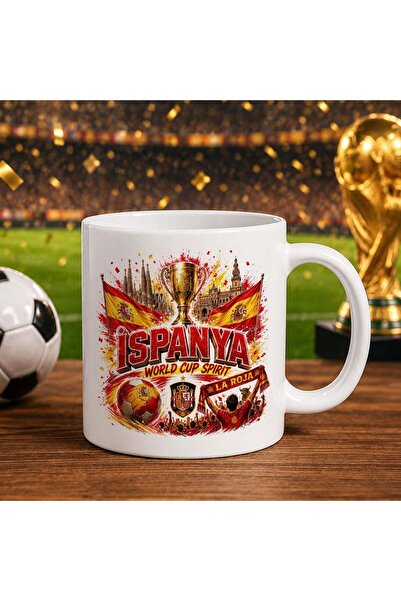 Bk Gift White Trophy Cup with Spain Fan Theme World Football Cup Design