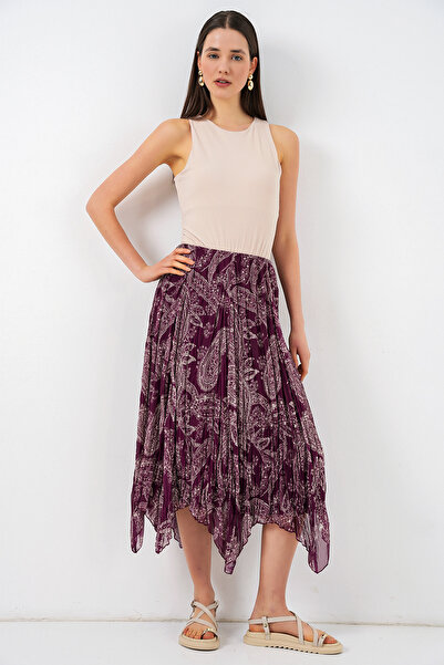 Merterium Women's Asymmetrical Tulle Chiffon Skirt 1477 - Plum