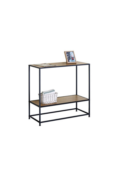 Target Home Διπλή κονσόλα με επιφάνεια δρυός, 80 x 36 x 80 εκ., με μαύρο μετα...