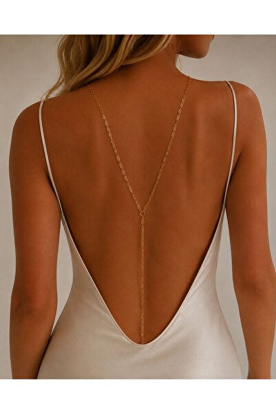 derokas Steel Back Chain Gold Color Open Back Dress Jewelry V Model Stylish E...
