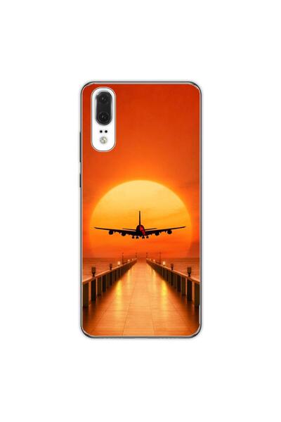OEM Husa compatibila cu Huawei P20 Silicon Gel Tpu Model Airplane Sunset