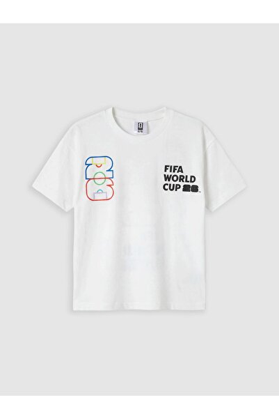 LC Waikiki New Season White Crew Neck T-Shirt with Fifa 2026 Print for Boys